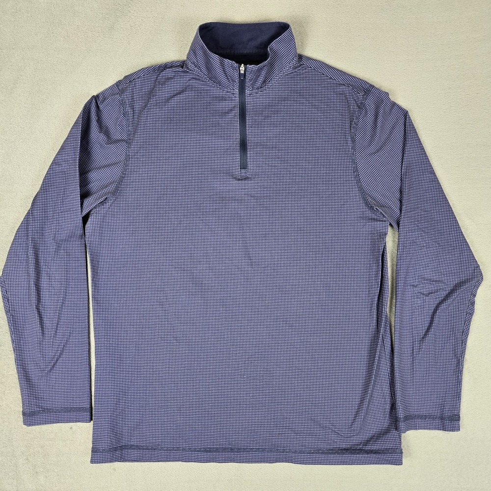 Bugatchi Sweatshirt Mens‎ Medium 8 Way Stretch Houndstooth Blue Cotton 1/4 Zip